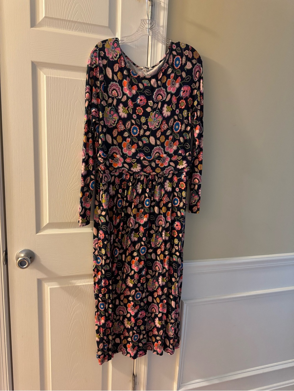 Floral Long Sleeve Midi Dress in with Multicolor Print